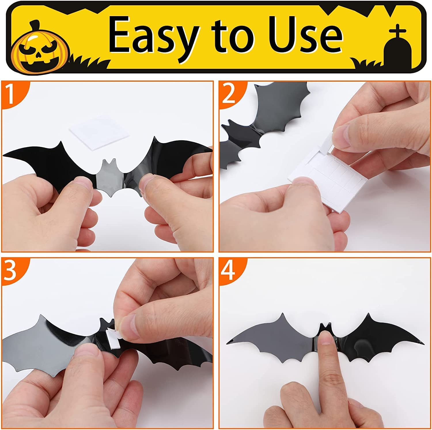 Halloween 3d Bats Decoração, 96 Pcs 4 Tamanhos Pvc Realista S