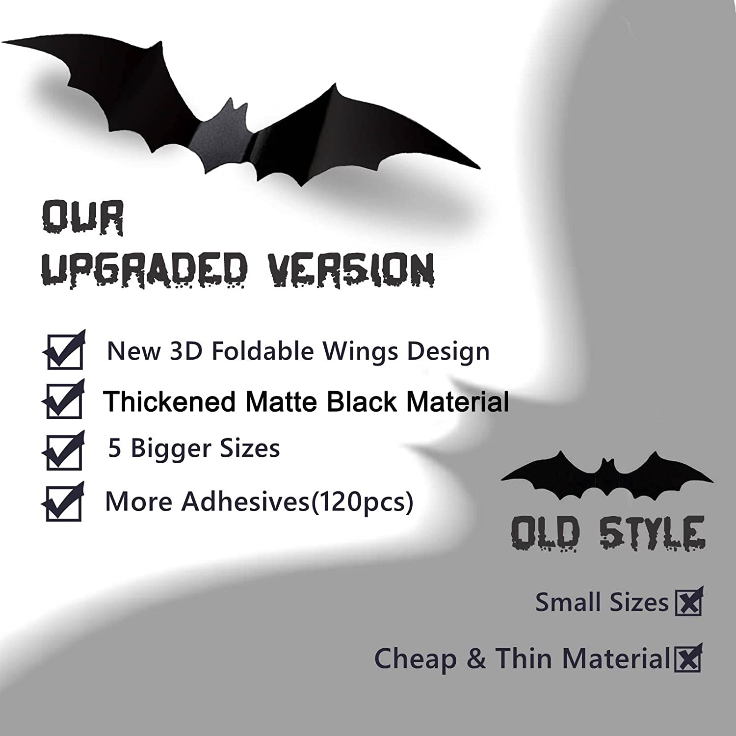 Halloween 3d Bats Decorações 2022 Atualizado, 70 Pcs 5 Tamanhos