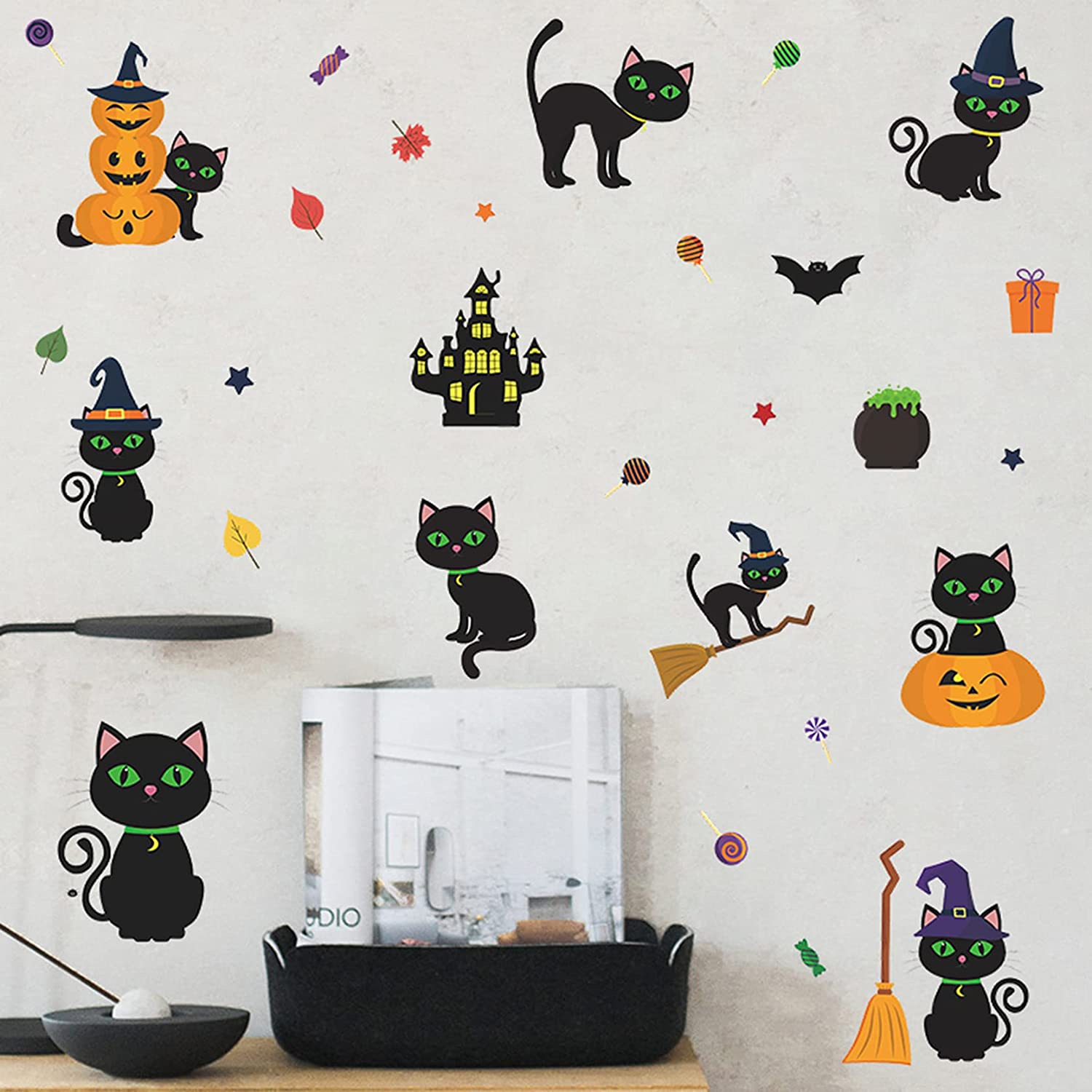 Feliz Halloween Parede Adesivos Da Janela Removível, Gatos Pretos P