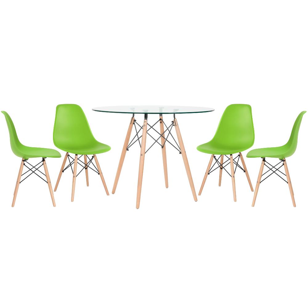 KIT - Mesa de vidro Eames 100 cm + 4 cadeiras Eiffel DSW verde claro