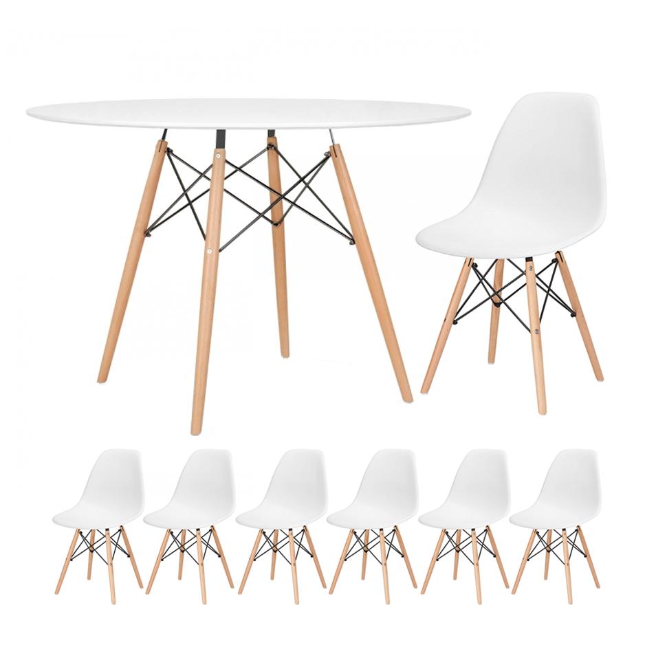 KIT - Mesa redonda Eames 120 cm branco + 6 cadeiras Eiffel DSW branco