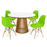 Conjunto Mesa De Jantar Redonda Luana Amadeirada Branca 120cm Com 4 Cadeiras Eames Eiffel - Verde