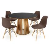 Conjunto Mesa De Jantar Redonda Luana Amadeirada Preta 120cm Com 4 Cadeiras Eames Eiffel - Marrom