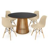 Conjunto Mesa De Jantar Redonda Luana Amadeirada Preta 120cm Com 4 Cadeiras Eames Eiffel - Nude