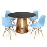 Conjunto Mesa De Jantar Redonda Luana Amadeirada Preta 120cm Com 4 Cadeiras Eames Eiffel - Azul Claro