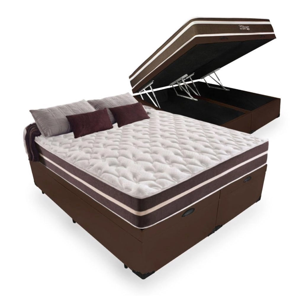 Cama Box Baú Queen + Colchão De Molas Classic Superlastic Queen - Anjos 158x198