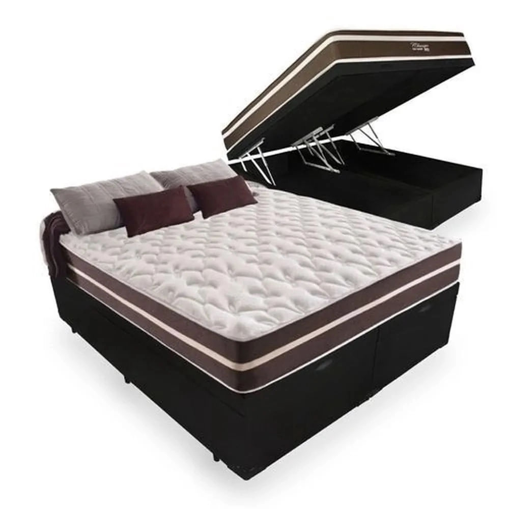 Cama Box Baú Queen + Colchão De Molas Classic Superlastic Queen - Anjos 158x198