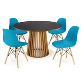 Conjunto Mesa De Jantar Redonda Luana Amadeirada Preta 120cm Com 4 Cadeiras Eames Eiffel - Turquesa