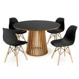 Conjunto Mesa De Jantar Redonda Luana Amadeirada Preta 120cm Com 4 Cadeiras Eames Eiffel - Preto