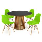 Conjunto Mesa De Jantar Redonda Luana Amadeirada Preta 120cm Com 4 Cadeiras Eames Eiffel - Verde