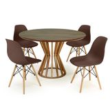 Conjunto Mesa De Jantar Redonda Cecília Amadeirada Natural 120cm Com 4 Cadeiras Eames Eiffel - Marrom