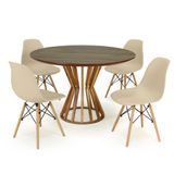 Conjunto Mesa De Jantar Redonda Cecília Amadeirada Natural 120cm Com 4 Cadeiras Eames Eiffel - Nude