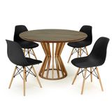 Conjunto Mesa De Jantar Redonda Cecília Amadeirada Natural 120cm Com 4 Cadeiras Eames Eiffel - Preto