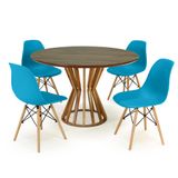 Conjunto Mesa De Jantar Redonda Cecília Amadeirada Natural 120cm Com 4 Cadeiras Eames Eiffel - Turquesa