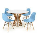 Conjunto Mesa De Jantar Redonda Cecília Amadeirada Branca 120cm Com 4 Cadeiras Eames Eiffel - Azul Claro