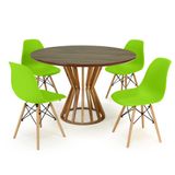 Conjunto Mesa De Jantar Redonda Cecília Amadeirada Natural 120cm Com 4 Cadeiras Eames Eiffel - Verde