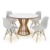 Conjunto Mesa De Jantar Redonda Cecília Amadeirada Branca 120cm Com 4 Cadeiras Eames Eiffel - Cinza