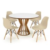 Conjunto Mesa De Jantar Redonda Cecília Amadeirada Branca 120cm Com 4 Cadeiras Eames Eiffel - Nude