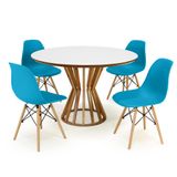 Conjunto Mesa De Jantar Redonda Cecília Amadeirada Branca 120cm Com 4 Cadeiras Eames Eiffel - Turquesa