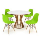 Conjunto Mesa De Jantar Redonda Cecília Amadeirada Branca 120cm Com 4 Cadeiras Eames Eiffel - Verde