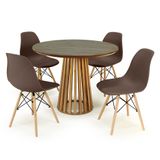 Conjunto Mesa De Jantar Redonda Luana Amadeirada Natural 100cm Com 4 Cadeiras Eames Eiffel - Marrom