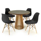 Conjunto Mesa De Jantar Redonda Luana Amadeirada Natural 100cm Com 4 Cadeiras Eames Eiffel - Preto