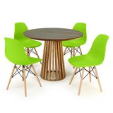 Conjunto Mesa De Jantar Redonda Luana Amadeirada Natural 100cm Com 4 Cadeiras Eames Eiffel - Verde