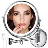 Espelho De Make Iluminado Recarregável Cromado, Dupla Face 8/, Led 1x/10x, 3000luzes, Tela Sensível, Gira 360º E Extensível 13/ Banheiro