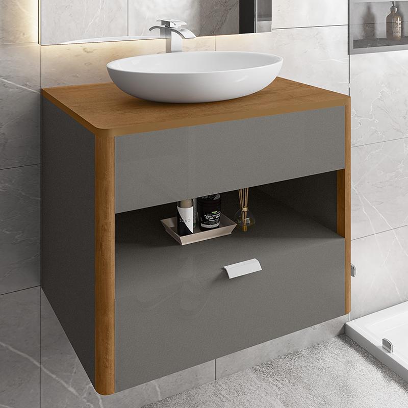 Gabinete Armario Banheiro Santorini Com 1 Gaveta E Cuba Luna Titanium/naturale