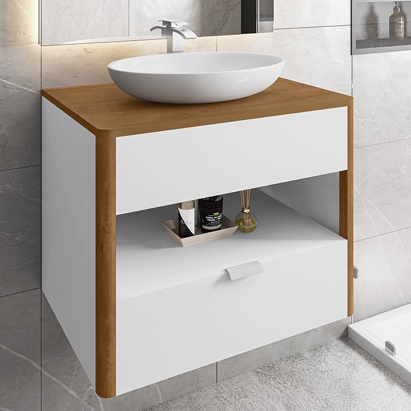 Gabinete Armario Banheiro Santorini Com 1 Gaveta E Cuba Luna Branco/naturale