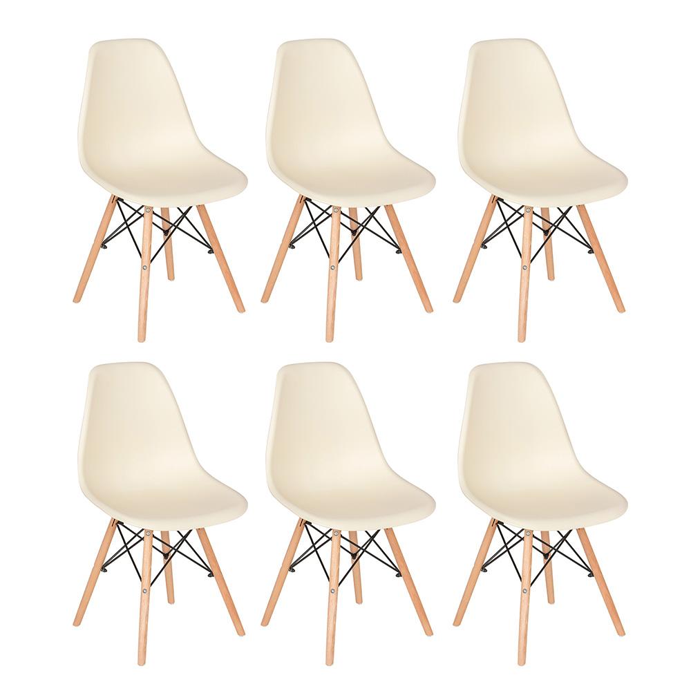 Kit 6 Cadeiras Charles Eames Eiffel Dsw Com Pés De Madeira Clara Creme