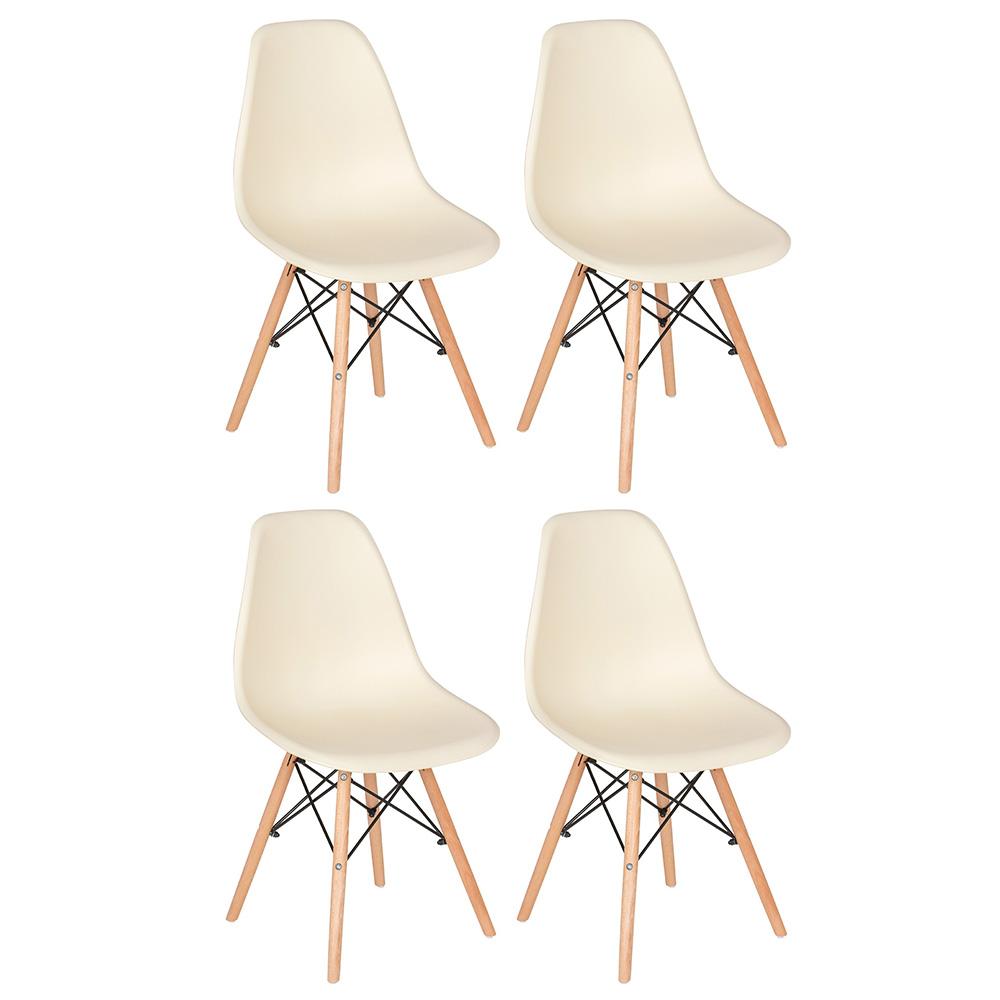 Kit 4 Cadeiras Charles Eames Eiffel Dsw Com Pés De Madeira Clara Creme