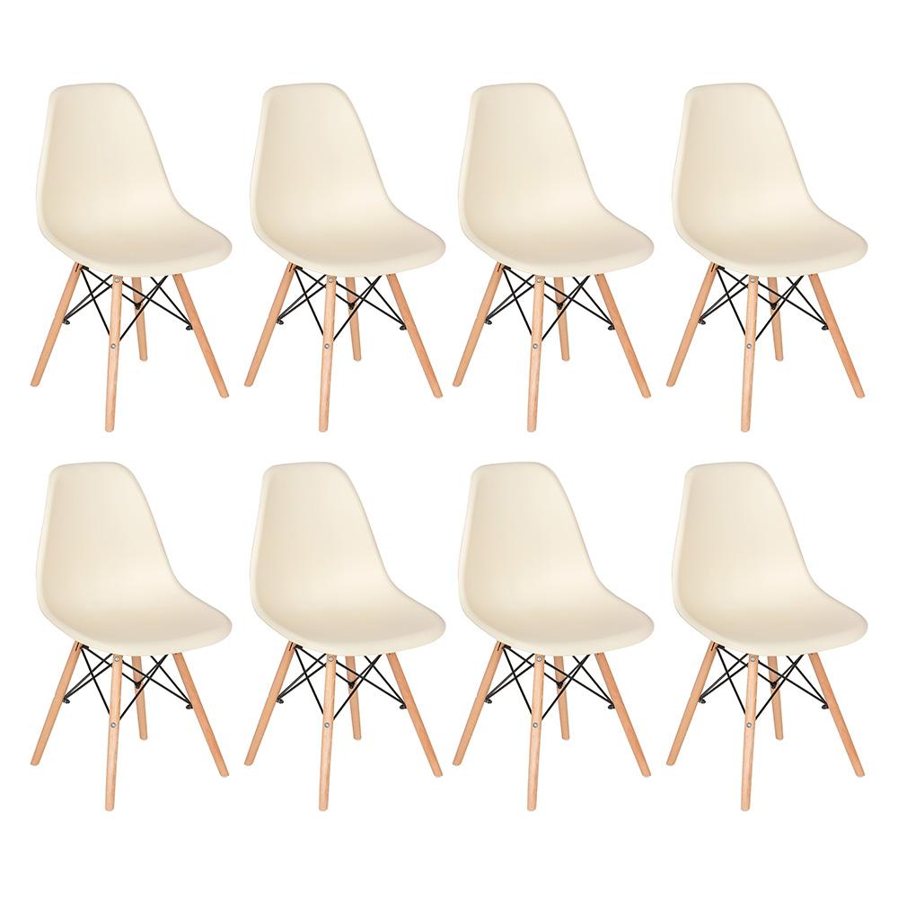 Kit 8 Cadeiras Charles Eames Eiffel Dsw Com Pés De Madeira Clara Creme