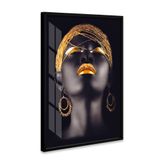 Quadro 150x100cm Mulher Africana Beltza Maquiagem Dourada Moldura e Vidro