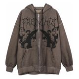 Mulheres Vintage Angel Print Jaqueta Com Capuz Homens Zip Up Long Slee