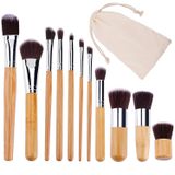 Escova De Maquiagem Conjunto De Escova Cosmética Profissional Conjunto De Alça De Bambu Base Blush Face Face Concealer Escova De Sombra Com