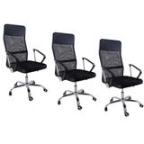 Kit 3 Cadeiras De Escritorio Nagano Tela Mesh Ergonômica - Preto