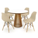 Conjunto Mesa De Jantar Redonda Luana Amadeirada Branca 100cm Com 4 Cadeiras Eames Eiffel - Nude