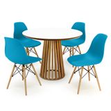 Conjunto Mesa De Jantar Redonda Luana Amadeirada Branca 100cm Com 4 Cadeiras Eames Eiffel - Turquesa