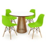 Conjunto Mesa De Jantar Redonda Luana Amadeirada Branca 100cm Com 4 Cadeiras Eames Eiffel - Verde