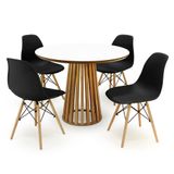 Conjunto Mesa De Jantar Redonda Luana Amadeirada Branca 100cm Com 4 Cadeiras Eames Eiffel - Preto