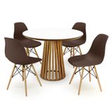 Conjunto Mesa De Jantar Redonda Luana Amadeirada Branca 100cm Com 4 Cadeiras Eames Eiffel - Marrom