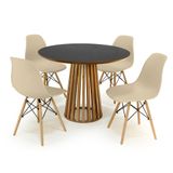 Conjunto Mesa De Jantar Redonda Luana Amadeirada Preta 100cm Com 4 Cadeiras Eames Eiffel - Nude