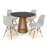 Conjunto Mesa De Jantar Redonda Luana Amadeirada Preta 100cm Com 4 Cadeiras Eames Eiffel - Cinza