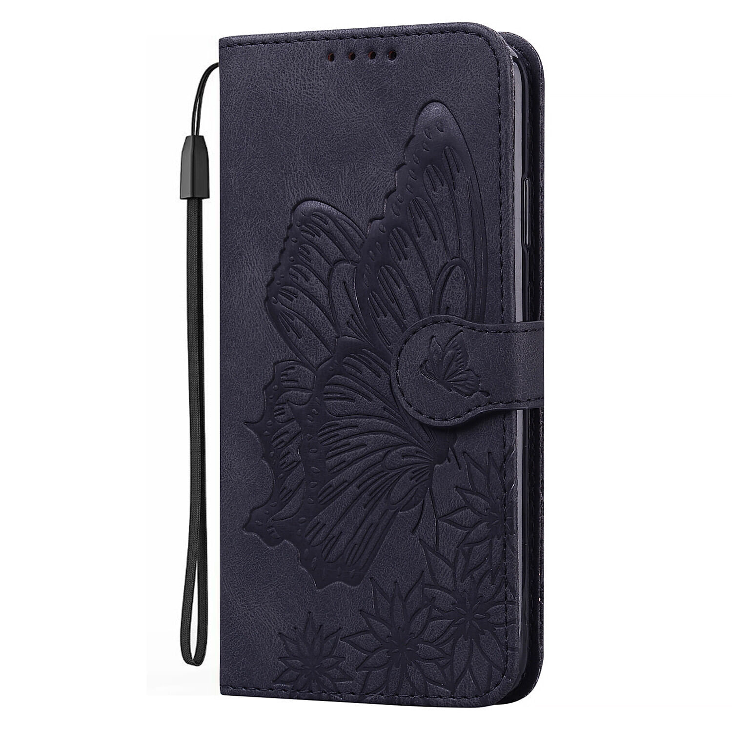 Caso Para Samsung Galaxy A52s 5g Retro Pu Couro Flip Folio Carteira Em Relevo Butterfly Phone Protection Capa À Prova De Choque - Preto