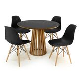 Conjunto Mesa De Jantar Redonda Luana Amadeirada Preta 100cm Com 4 Cadeiras Eames Eiffel - Preto