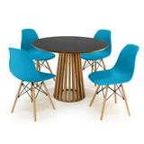 Conjunto Mesa De Jantar Redonda Luana Amadeirada Preta 100cm Com 4 Cadeiras Eames Eiffel - Turquesa