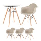 Kit - Mesa Redonda De Vidro Eames 70 Cm + 3 Cadeiras Eiffel Daw Nude