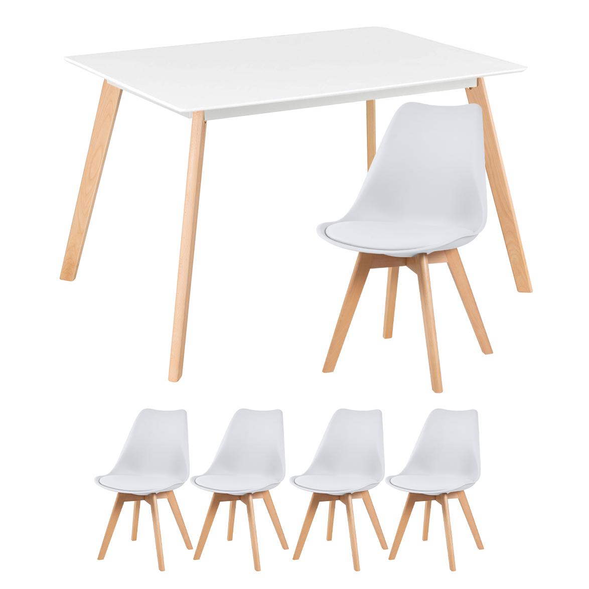 Mesa De Jantar Retangular 80 X 120 Cm Branco + 4 Cadeiras Estofadas Leda Branco