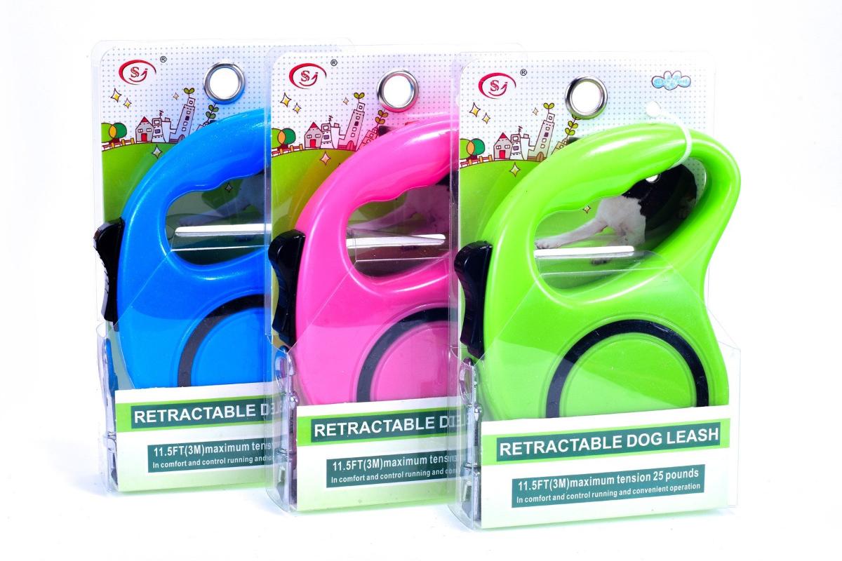 Guia Retrátil de Nylon Premium 3m para Cães - Azul, Rosa, Verde e Amarelo